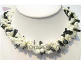 5-6mm white freshwater pearl & black gemstone necklace
