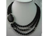 8mm black round agate necklace, 3 rows agate clasp