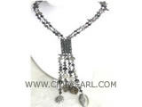 6-12mm black freshwater pearl & crystal magnet necklace