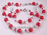 14-15mm red round gemstone necklace set
