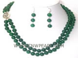 8mm green round malay jade double rows necklace & earrings