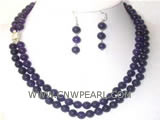 8mm round black agate double rows necklace & earrings