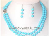 8mm round blue turquoise double rows necklace & earrings
