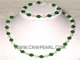 8mm round malay jade & freshwater pearl necklace & bracelet