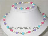 8mm turquoise & jade & freshwater pearl necklace & bracelet