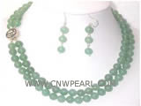 8mm green round jade double rows necklace & earrings