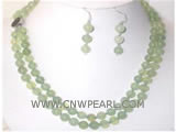 8mm kelly round jade double rows necklace & earrings