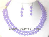 8mm round purple jade double rows necklace & earrings