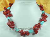 wholesale pink coral necklace with turquoise beads