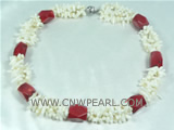 white coral bamboo necklace with red pillar coral