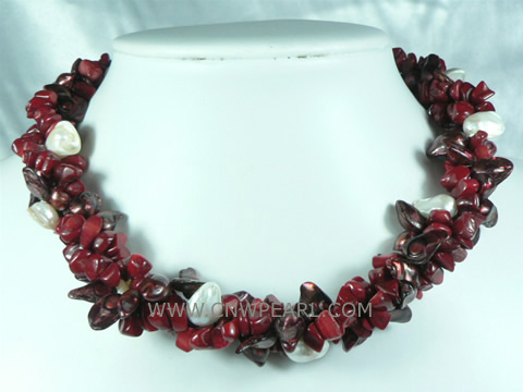 three strands twisted coral freshwater pearl necklace on wholesa