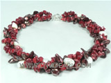three strands twisted coral freshwater pearl necklace on wholesa