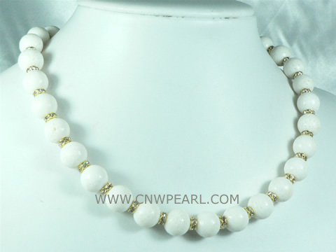 12mm white coral necklace with zircon on wholesale