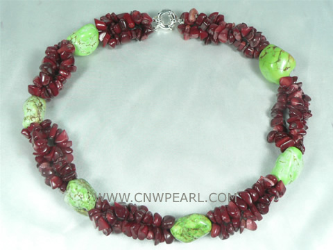 beautiful red coral necklace with turquoise beads