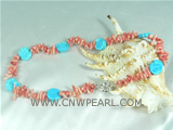 necklace of red coral match with blue flower turquoise