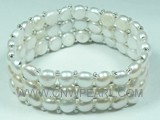 three rows 7mm white button freshwater pearl  bracelet with no clasp