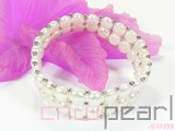 double rows 7-8mm white bread freshwater pearl bracelet  with small silver beads