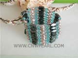 5-6mm purple smooth on both sides freshwater pearl wrap bracelet with blue crystal