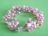 multi strands 7-8mm pink nugget freshwater pearl  bracelet with peach nugget pearl