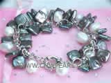 7-8mm white nugget freshwater pearl bracelet  with black square freshwater pearls