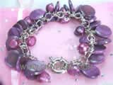 5-6mm amaranth nugget freshwater pearl bracelet  with round shell beads