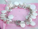 7-8mm white nugget freshwater pearl bracelet  with white round shell beads