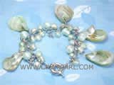 5-6mm light green nugget freshwater pearl bracelet with raindrop shell