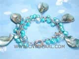 5-6mm blue nugget freshwater pearl bracelet with raindrop shell