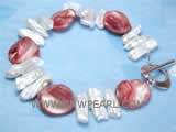 5-6mm white biwa freshwater pearl bracelet  with red shell