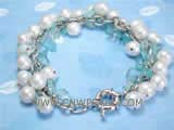 5-6mm white potato freshwater pearl bracelet with blue irregular crystal