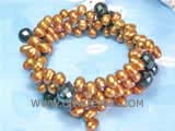 5-6mm golden side drilled freshwater pearl wrap bracelet with black raindrop crystal