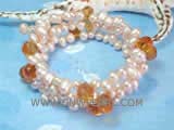 fine lustrous 5-6mm pink side drilled freshwater pearl wrap bracelet with yellow raindrop crystal