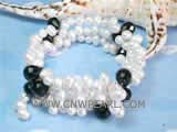 5-6mm white side drilled freshwater pearl wrap bracelet with black raindrop crystal