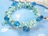 5-6mm green side drilled freshwater pearl wrap bracelet with blue raindrop crystal