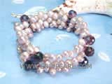 5-6mm purple side drilled freshwater pearl wrap bracelet with raindrop amethyst