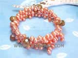 5-6mm orange side drilled freshwater pearl wrap bracelet with yellow raindrop crystal