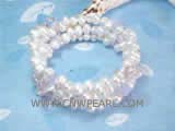 5-6mm white side drilled freshwater pearl wrap bracelet with pink raindrop crystal
