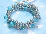 5-6mm black side drilled freshwater pearl wrap bracelet with blue raindrop crystal