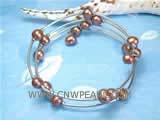 4-5mm coffee nugget freshwater pearl twisted bracelet with irregular crystal