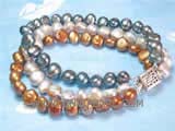 three rows 7-8mm coffee, pink and black nugget  freshwater pearl bracelet