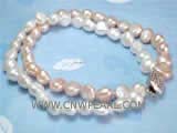 two rows 7-8mm pink and white nugget  freshwater pearl bracelet