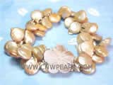 12mm golden coin freshwater pearl bracelet with  a delicate flower shell clasp