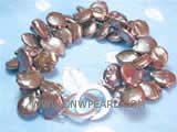 12mm coffee coin freshwater pearl bracelet with  a silver plated toggle clasp