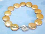 12mm golden coin freshwater pearl bracelet with a silver plated flower clasp