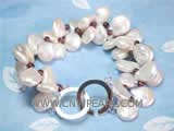 12mm white coin freshwater pearl bracelet with dark purple small beads