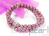 6-7mm amaranth potato  freshwater pearl bracelet  with zircon inlaid silver accessories