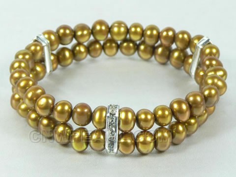 double rows 7-8mm coffee potato freshwater pearl bracelet