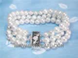 three rows 7-8mm white potato freshwater pearl bracelet  with a silver plated flower box clasp