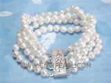 four rows 6-7mm white potato freshwater pearl bracelet  with a silver plated flower carved box clasp