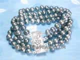 four rows 6-7mm black potato freshwater pearl bracelet  with a silver plated flower carved box clasp